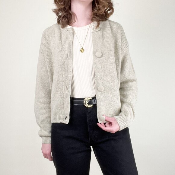 Vintage French Knit Cardigan Sweater Oversized Crop Old Money Luxe Quiet Luxury - Picture 6 of 9